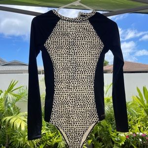 Roxy Black & White Polka Dot Long Sleeve One-Piece Swimsuit